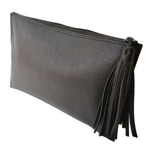 Parker Black Faux Leather Clutch Bag Pouch Tassel Zipper Pull Handbag
